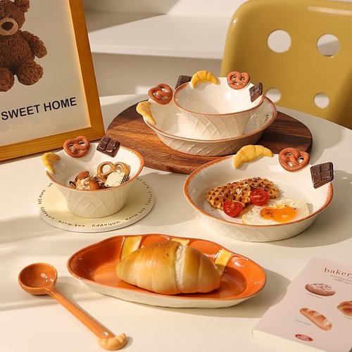 釉下彩陶瓷饭碗两人食餐具浮雕