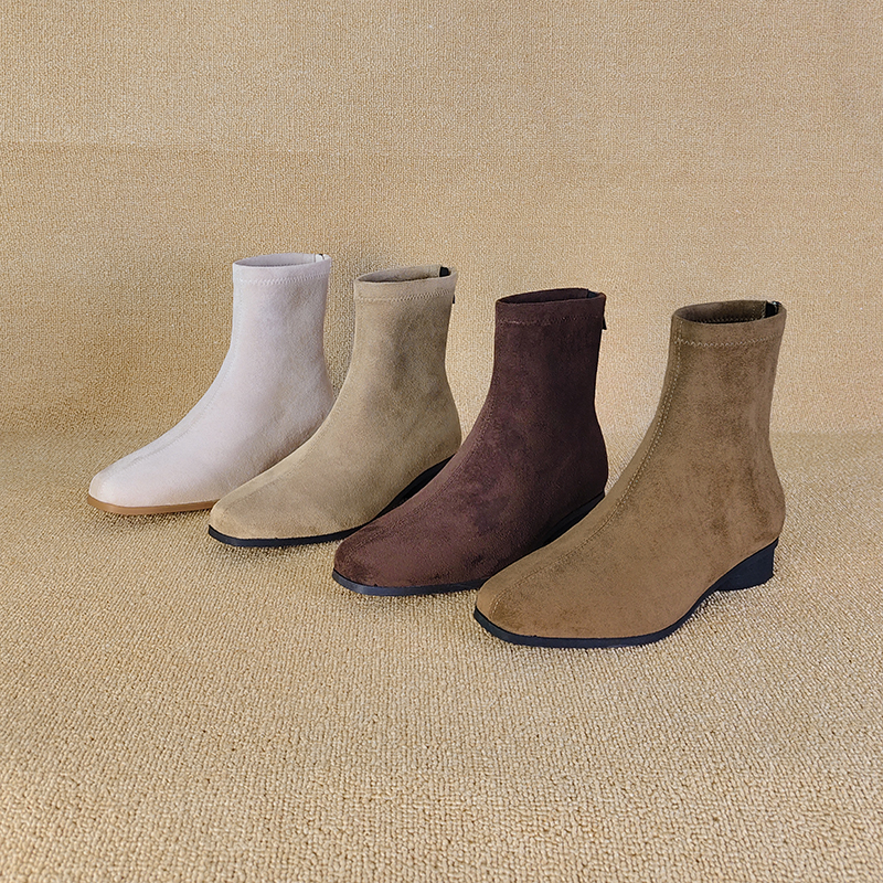 简约短靴女高级感方头靴子冬季韩系小踝靴626-1