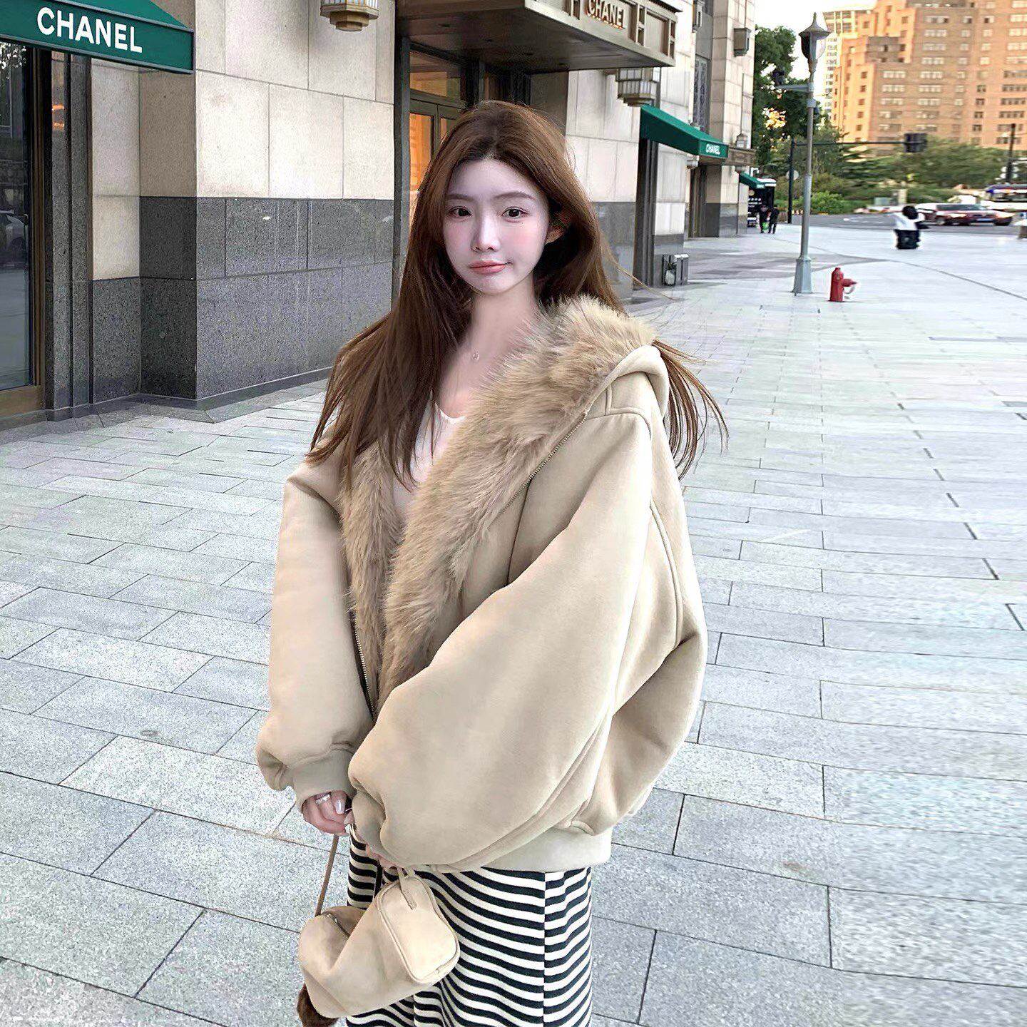 两面穿羊羔毛外套女冬2025新款美式复古皮毛一体连帽毛毛棉服上衣,女装/女士精品,短外套,淘宝优惠券,粉丝福利购,淘宝优惠卷