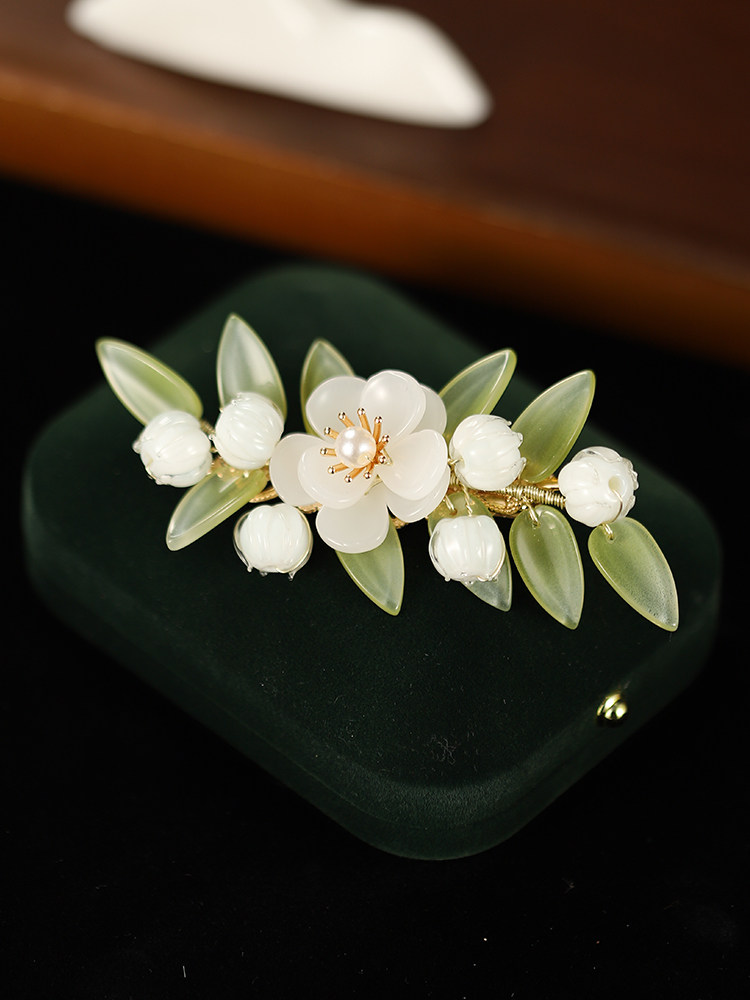 日常简约淡雅清新琉璃铃兰小发夹头饰女古风旗袍汉服边夹配饰女