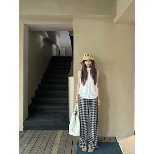 黑白格子裤子小个子休闲裤女