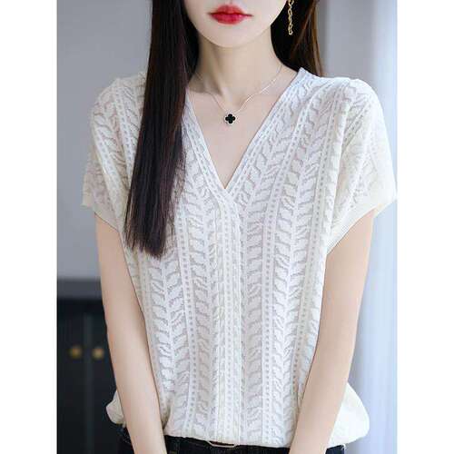 2026夏季法式短袖百搭镂