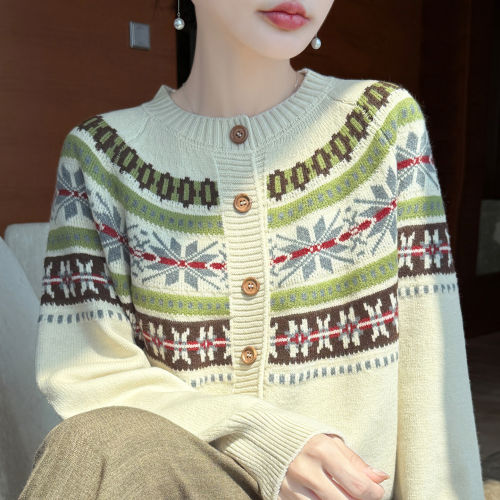 费尔岛风针织开衫女秋冬