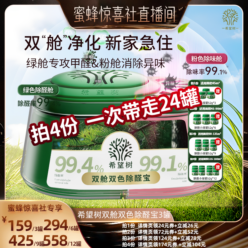 【双12超级爆品日】希望树双舱双色除醛宝新房装修除醛除味3罐D