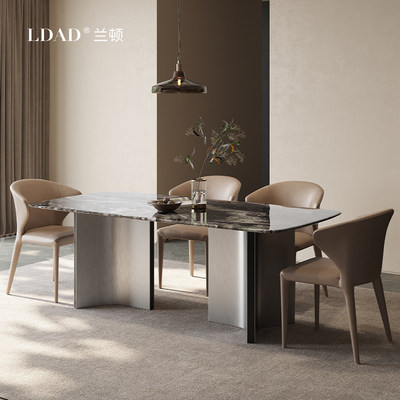 LDAD意式极简长方形彩晶石餐桌椅小户型高端奢华天然大理石吃饭桌