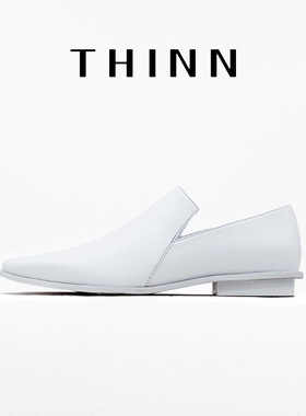 博主同款THINN the pause春夏尖头通勤白色小牛皮橡胶底四季单鞋