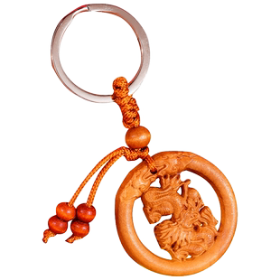 桃木雕刻专属十二生肖钥匙扣寓意精美镂空挂饰小礼物个性男女挂件