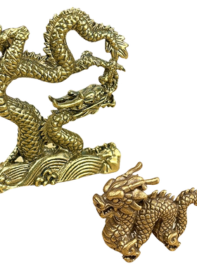 复古龙年小铜器生肖龙摆件饰品实心黄铜家居黄铜招财聚财工艺礼品
