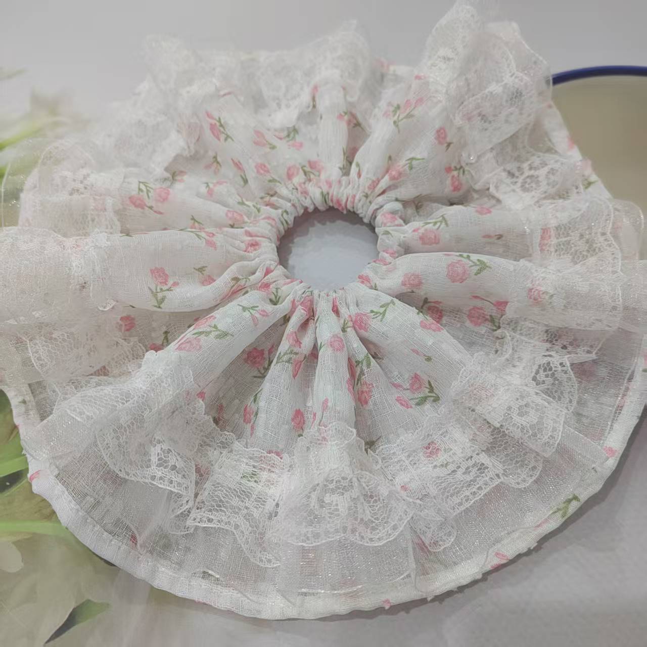 韩版超大双层碎花发圈木耳花边法式超仙气质扎头发头绳发绳皮筋