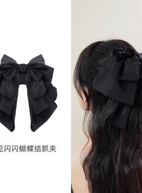 法式温柔气质黑色超大号蝴蝶结飘带发夹女后脑勺抓夹发卡头饰夹子