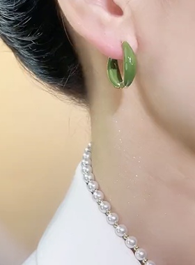 卡铂雅同款素圈耳扣耳环女小清新绿色圆圈耳饰独特耳圈2023年新款