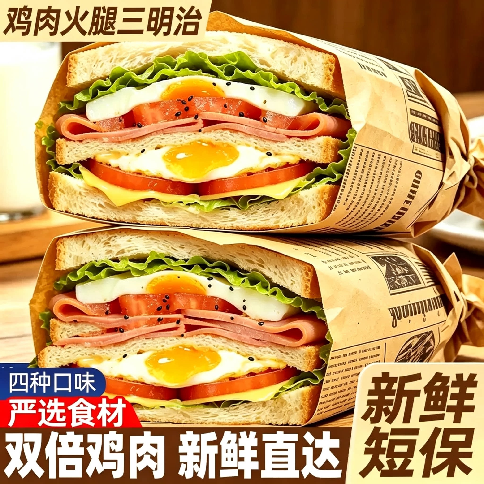 三明治早餐吐司鸡肉火腿夹心0反式脂肪酸短保代餐独立盒装旗舰店