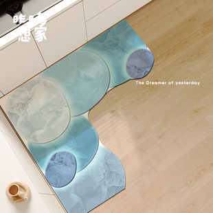 北欧风轻奢高级感家用厨房拐角垫吸水吸油地垫L型耐脏垫门口脚垫