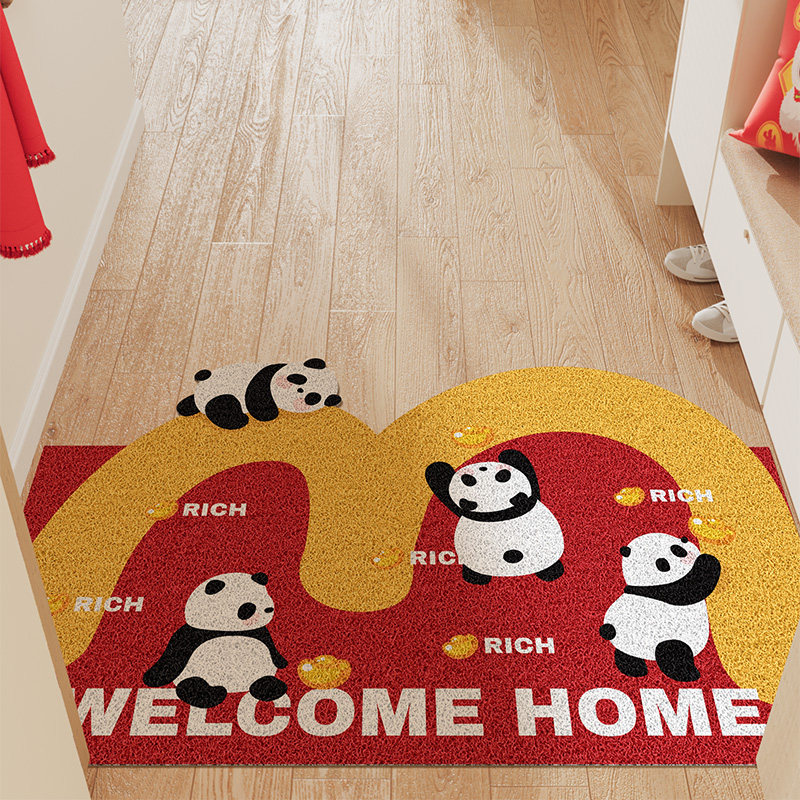 家用卡通熊猫丝圈入户门垫可裁剪耐脏耐磨玄关垫进门蹭土除尘脚垫,居家布艺,入户地垫,淘宝优惠券,粉丝福利购,淘宝优惠卷