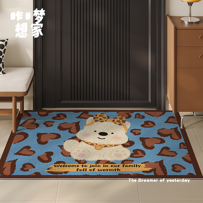 复古豹纹狗狗入户门地垫玄关丝圈防尘地垫门口防滑耐脏可裁剪脚垫