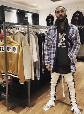 明亮叔出品5th第五季黑红白校裤高街限定拼接堆积主线长裤男款