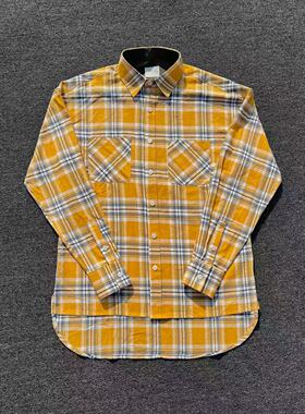 明亮叔出品4th黄格子长袖衬衫高街风格外搭叠穿打底衫比伯同款
