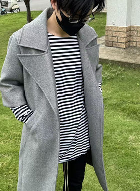 3rd秀款毛呢大衣高街翻领外套中长款大衣男风衣五分袖25秋冬新款