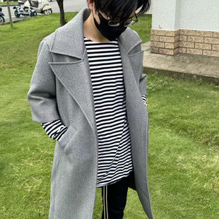 3rd秀款毛呢大衣高街翻领外套中长款大衣男风衣五分袖25秋冬新款