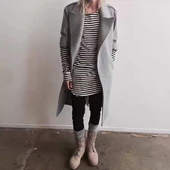 明亮叔出品领口毛边龙骨对位条纹打底3rd高街叠穿潮流长袖 T恤