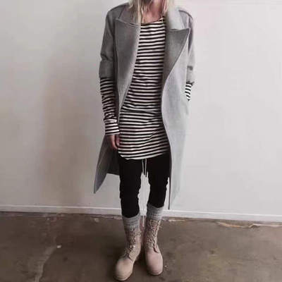 明亮叔出品领口毛边龙骨对位条纹打底3rd高街叠穿潮流长袖T恤