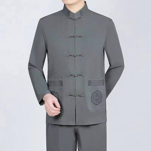 恒之智优选男装爸爸装冰丝上衣套装中老年男士长袖爷爷休闲太极a2