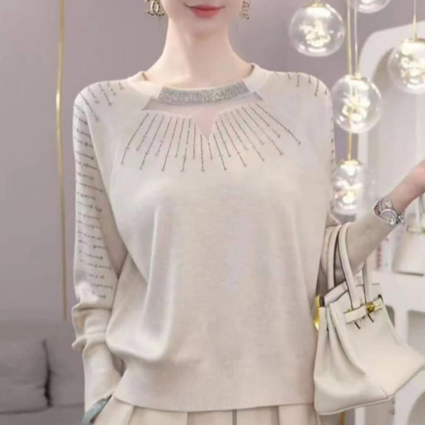 惟珍仓女装2026新款针织打底衫时尚烫钻小衫女长袖中老年妈妈上a3
