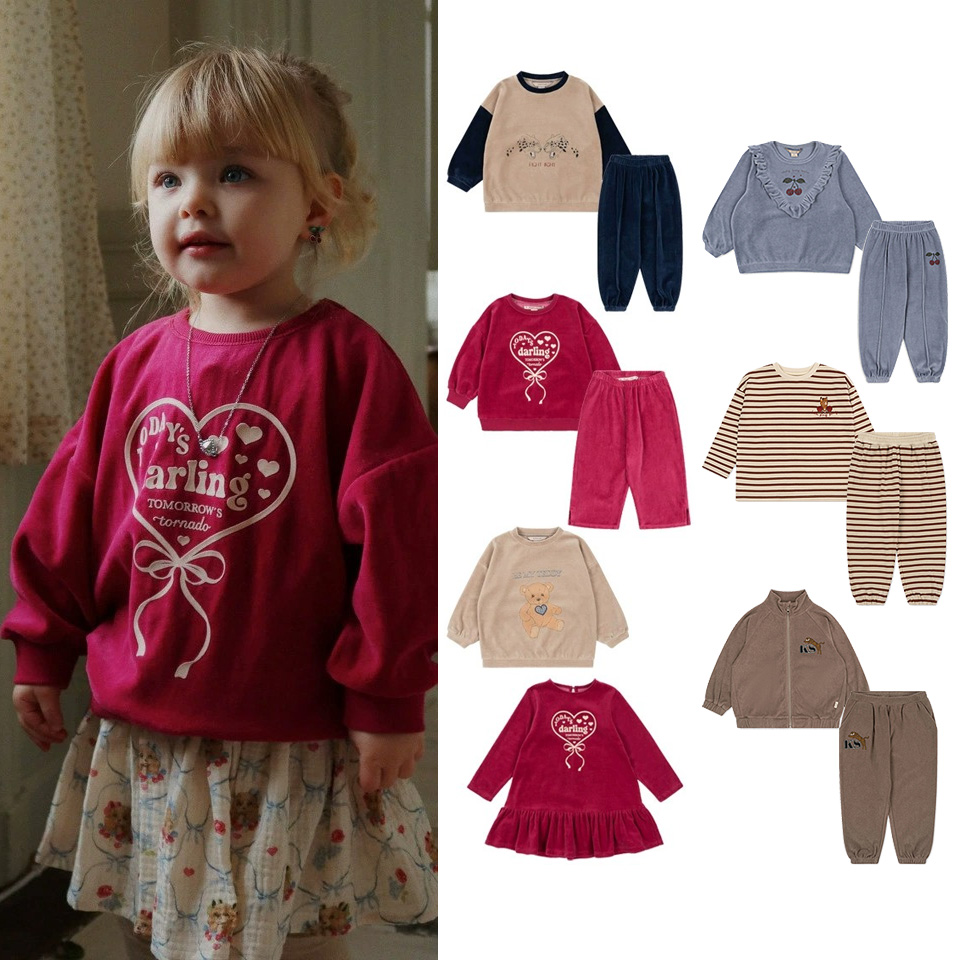 秋冬童装天鹅绒卫衣长裤连衣裙