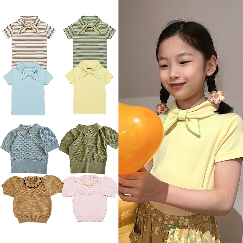 Misha同款短袖针织T恤海军领