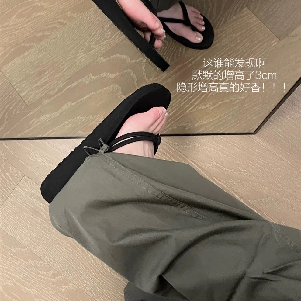厚底坡跟双带高跟人字拖女外穿夹脚拖鞋沙滩拖松糕防滑凉拖鞋