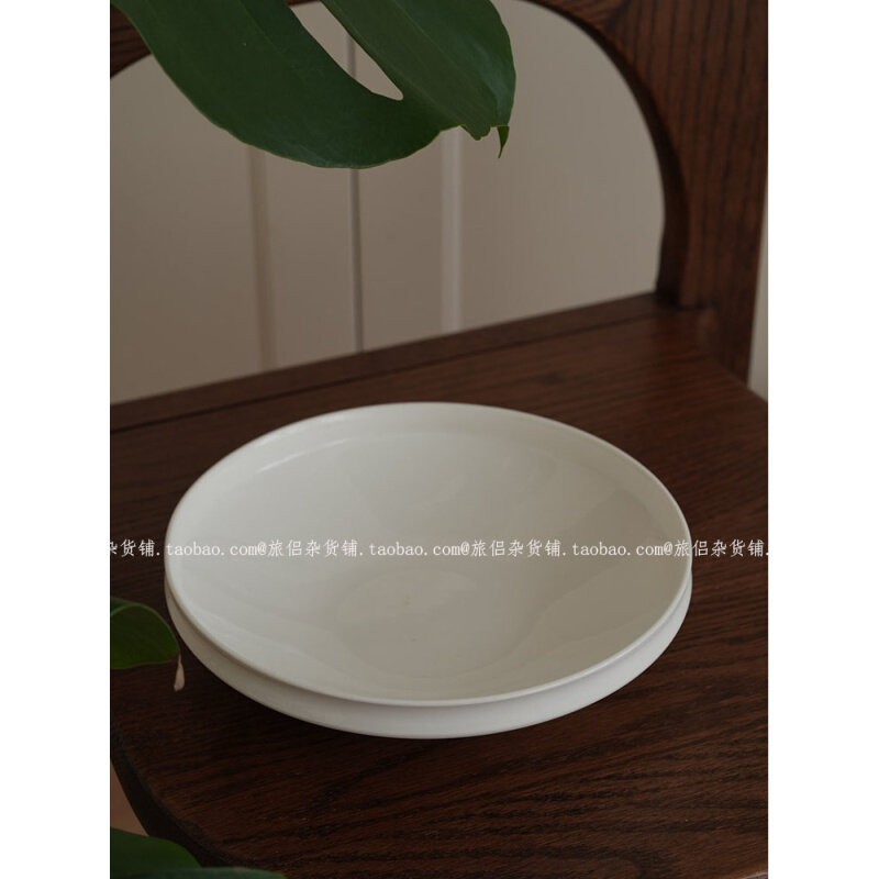 复古甜白釉陶瓷食器折口碗甜品盘米饭碗面碗家用菜盘深盘套装中