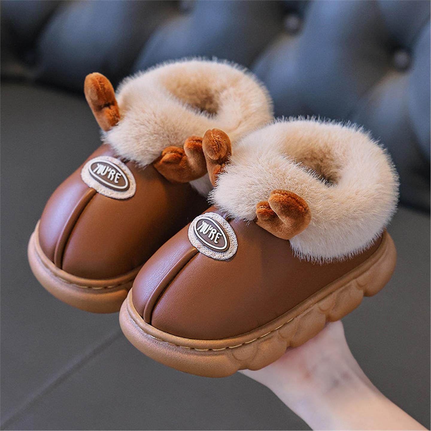 儿童拖鞋男童2025新款冬外穿带包跟保暖防水加绒厚底毛毛棉拖棉鞋