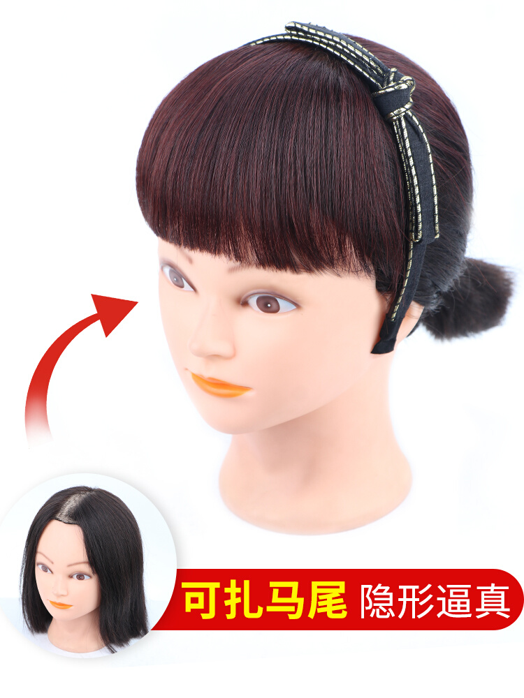 高档假发刘海发箍一体女头顶补发片遮盖白发真发头饰时尚减龄改变