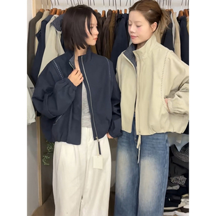 休闲夹克上衣 新款 韩系设计感明线立领工装 冲锋衣短外套女2025秋季