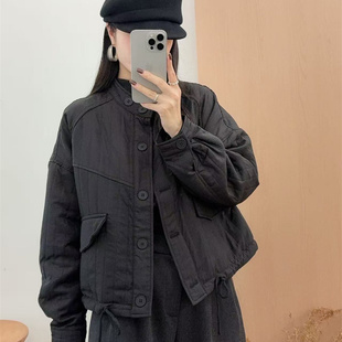 欧货休闲夹棉工装风外套女秋冬宽松立领小个子设计感保暖棉衣
