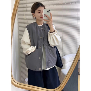 日系复古内里绗棉宽松遮肉马夹上衣女秋冬季 加厚夹棉马甲外套 新款