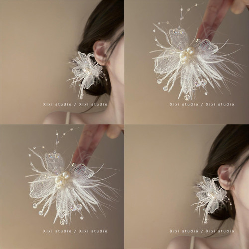 唯美蕾丝羽毛发夹百搭头饰