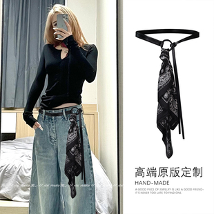 辣妹风黑色腰果花丝巾腰带嘻哈朋克风皮带新品方巾腰部装饰配裤子