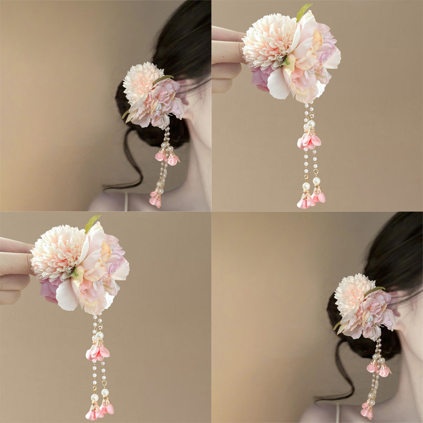 粉色仿真花朵发夹精致流苏侧边夹发饰少女心温柔头花发饰2026新款,饰品/流行首饰/时尚饰品新,发饰,淘宝优惠券,粉丝福利购,淘宝优惠卷