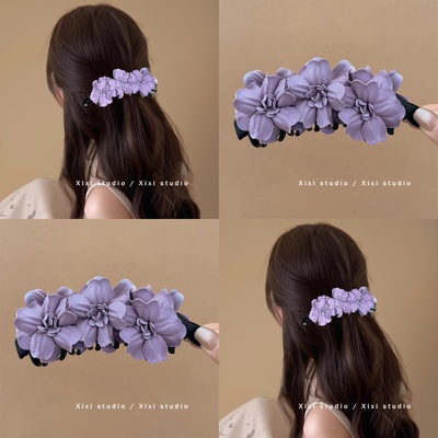 法式浪漫紫色并蒂花香蕉夹女扎发