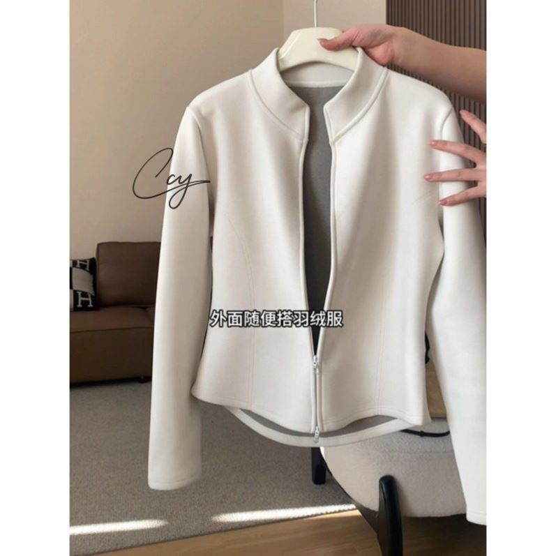 德绒加厚立领长袖卫衣外套女秋冬修身显瘦保暖双拉链开衫内搭上衣
