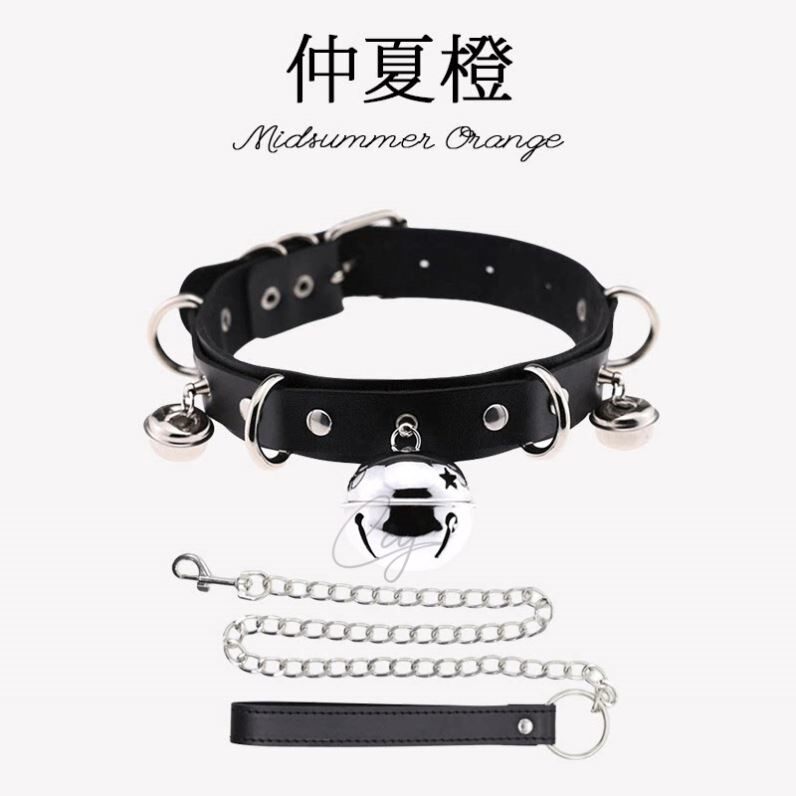 狗狗乖哦~ 情侣铃铛pu皮choker牵引绳锁骨项圈链男女性感颈圈cos