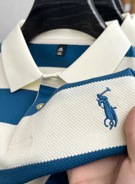 保罗夏季新款短袖T恤男条纹纯棉翻领polo衫宽松大码美式高端男装