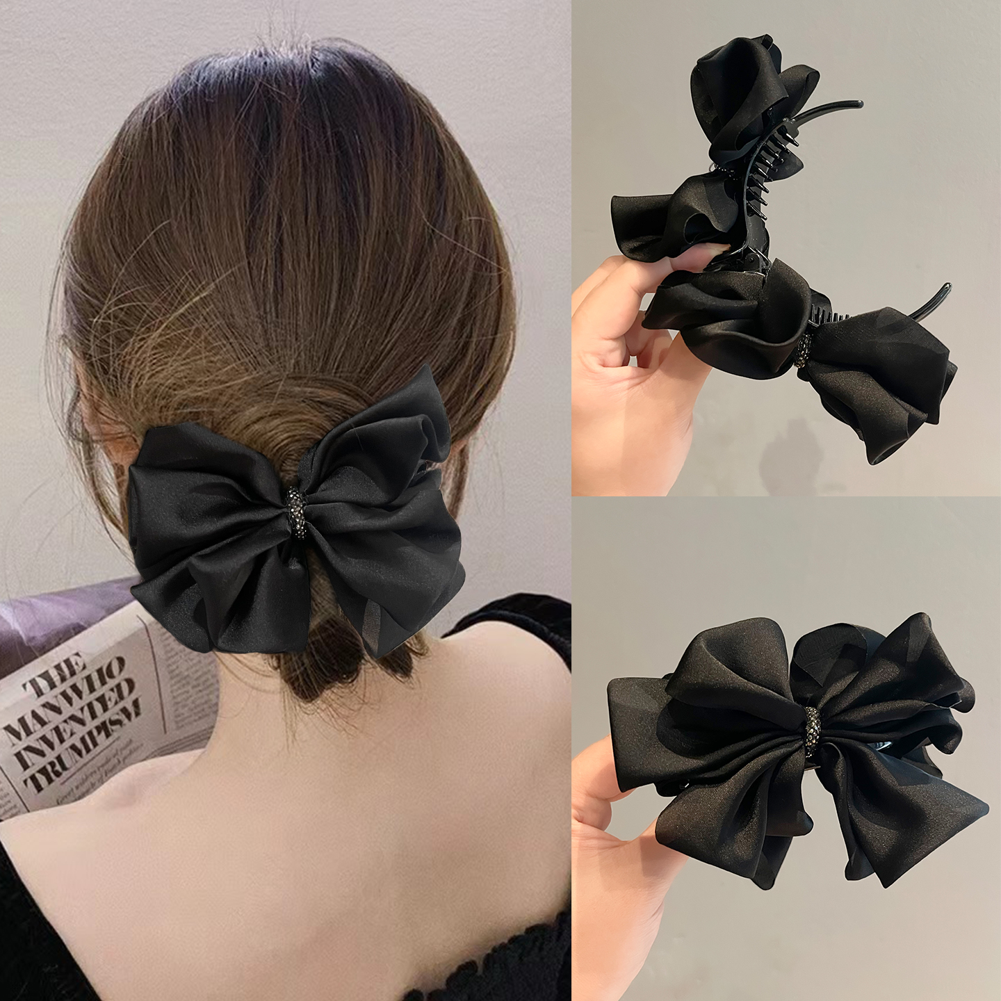 大蝴蝶结头饰后脑勺发夹黑色