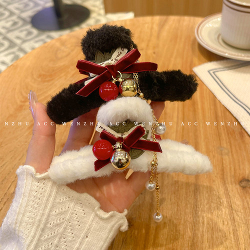 圣诞毛绒小熊抓夹发夹