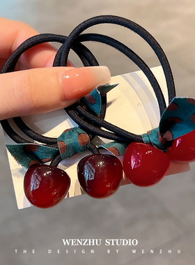 红色樱桃高弹力耐用发圈头绳蝴蝶结头饰扎头发橡皮筋女丸子头发绳