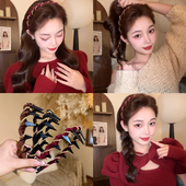 2026新款 红色新年丝绒珠珠波浪发箍女高颅顶头箍洗脸压发发卡头饰