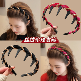 红色丝绒高颅顶发箍女款 高级感头箍日常外戴洗脸发卡头饰 2025新款