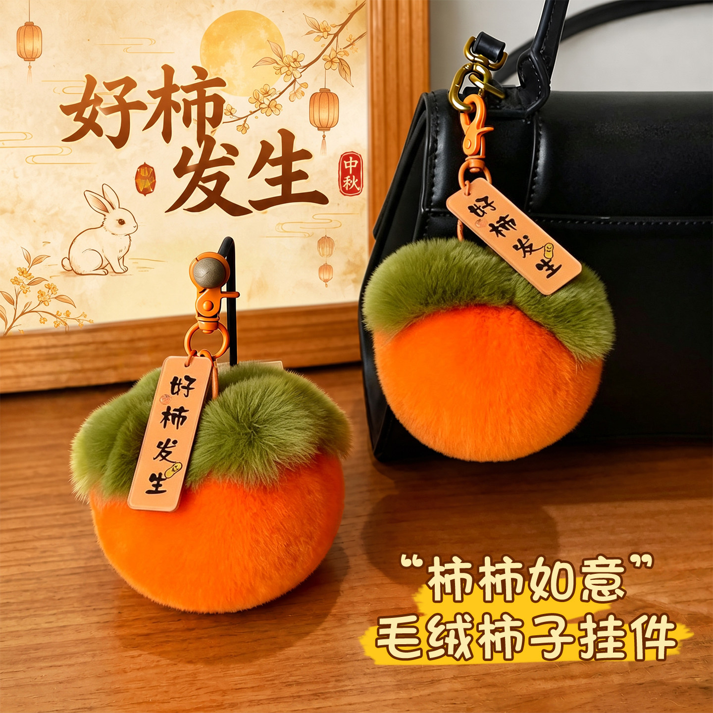 獭兔毛好柿发生小柿子挂件礼物图片