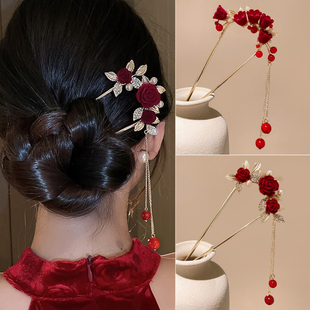 新年流苏u型发簪新中式 簪子旗袍发钗盘发神器敬酒服新娘头饰 女款